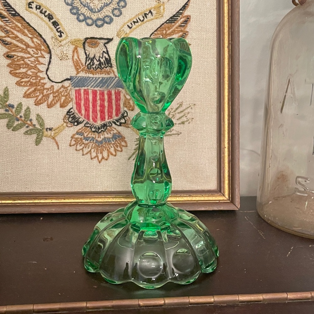 Elegant Green Glass Candle Holder